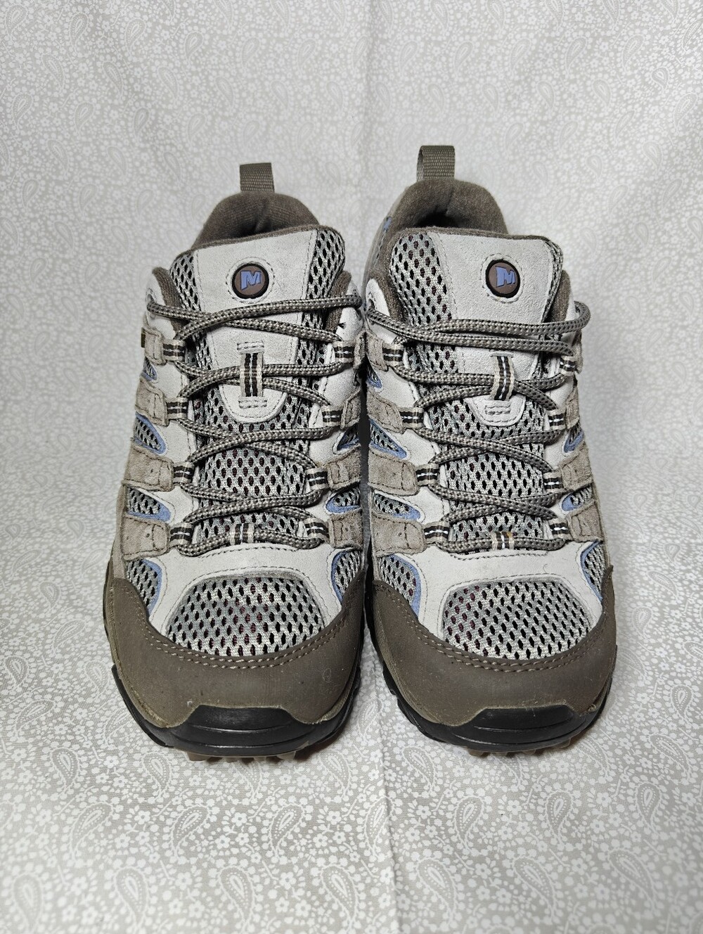 Merrell Women's Moab 2 Waterproof Grey Light Blue Vibram Hiking Shoes Size 7 - Picture 2 of 12
